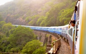 Girl riding a Train